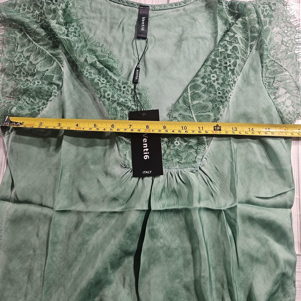 Venti6 Blouse Womens Small Green Lace V Neck Sleeveless Tunic Top Italy - Picture 4 of 6